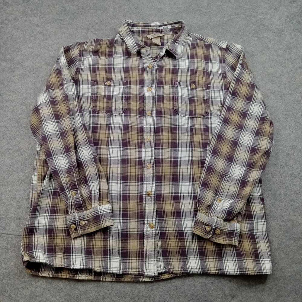 Duluth Trading Mens 2XL Brown Purple Plaid Flannel Button Front Shirt 65505